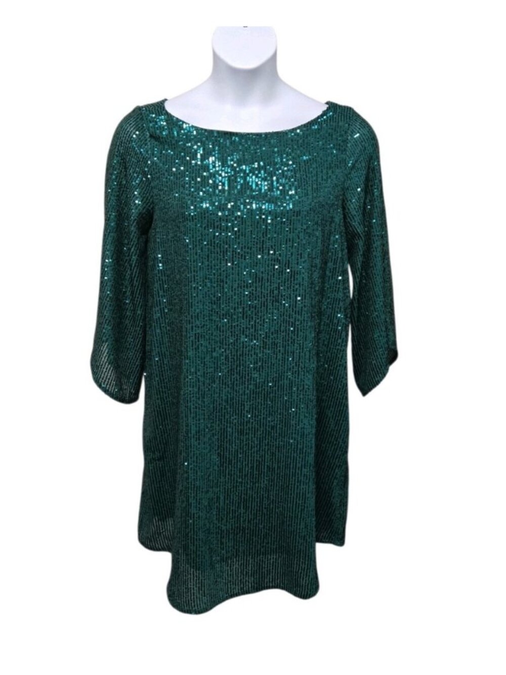 Anthropologie Womens Size Large Green Sequin Shift Dress Cocktail Party Holiday